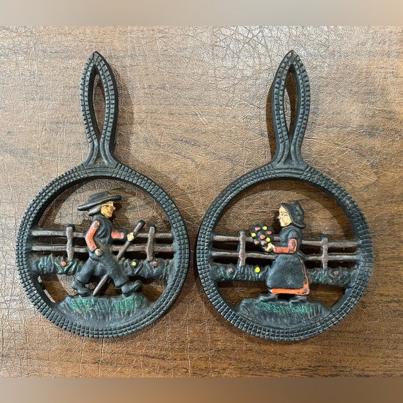 Accents Vintage Cast Iron Trivet Set Amish Woman And Man Poshmark